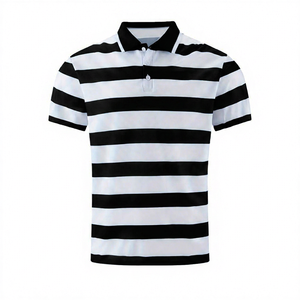 เสื้อโปโลแขนสั้นผู้ชาย ผ้าลำลองทรงปกติ สีน้ำเงินขาว ลายทอ - Product Image 6