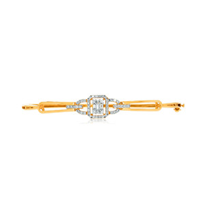 18K Yellow Gold Emerald Cut Diamond Geometric Link <b>Bangle</b> <b>Bracelet</b> for Women - Product Image 1