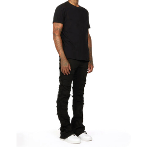 Jean évasé vintage pour homme, taille haute, déchiré, respirant, style streetwear, coupe empilée - Product Image 4