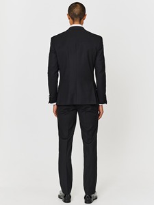 Costume de smoking noir 3 pièces pour homme en laine, simple boutonnage, col cranté, avec gilet et nœud papillon – Tenue de cérémonie - Product Image 3