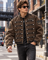 Veste de motard marron vieilli pour homme Sam Tactical, col montant, fermeture éclair, badge brodé, prix abordable, vente en gros, OEM