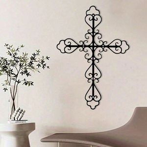 Decorazione Murale con Croce Cristiana - Design Classico in Ferro Battuto con Cornice per Arredamento Casa - Product Image 1