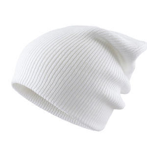 Bonnet en tricot blanc unisexe pour adulte, bonnet d'hiver décontracté, couleur unie, 100% acrylique, design côtelé, coupe confortable, 56-58 cm - Product Image 5