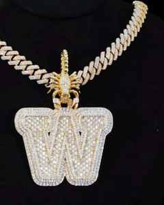 Colgante grueso con incrustaciones de circonitas, de plata 925, estilo Hip Hop, bicolor, de lujo, con inicial de letra y nombre, joyería para hombre. - Product Image 1