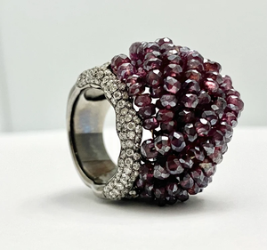 Women's Garnet Cluster Cocktail <b>Ring</b> with Stainless Steel Pave Setting Glam Party Jewelry January Birthstone - Product Image 4
