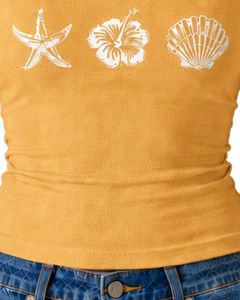 เสื้อกล้ามครอปสายเดี่ยวสีเหลืองสำหรับผู้หญิง ทรงเข้ารูป ใส่สบายสำหรับฤดูร้อน ลายพิมพ์ลำลอง ผ้าฝ้ายเนื้อนุ่มยืดหยุ่น แฟชั่นเสื้อกั๊ก - Product Image 6
