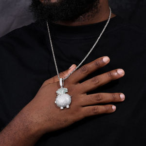 <b>Silver</b> Plated Pineapple Pendant With Rhinestones Men's Hiphop Themed Jewelry Gift - Product Image 1