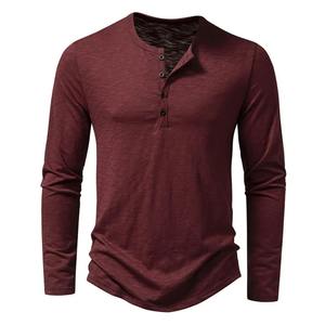 <b>Men's</b> White <b>Long</b> <b>Sleeve</b> <b>Henley</b> Shirt V-Neck Button Casual Solid Knitted Regular Fit Curved Hem T-Shirt - Product Image 3