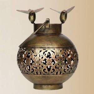 Portavelas Esférico con Dos Pájaros para Decoración de Diwali y Festividades, Portavelas Metálico con Pájaros para Decoración del Hogar en Diwali - Product Image 1