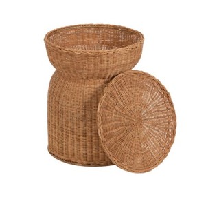 Handwoven Natural Rattan <b>Storage</b> Side <b>Table</b> with Removable Lid Round Wicker <b>End</b> <b>Table</b> for Living Room Bedroom Boho Home Decor - Product Image 3