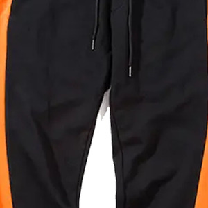 Pantalon de jogging léger noir pour homme avec bande latérale orange, taille élastique, braguette zippée, décontracté, pour le printemps, en lin/coton - Product Image 5