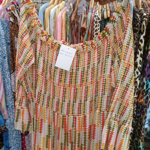 Geometric Abstract Print Women Smocked Cotton Regular Length Printed Square Neck Summer Casual <b>Boho</b> Sleeveless Stretchable Party - Product Image 1