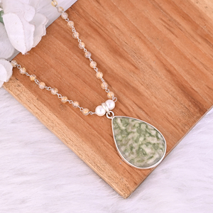 Collier pendentif en argent sterling 925 avec perle, jaspe et rutile doré - Product Image 5