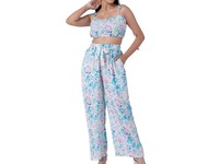 Ensemble coordonné décontracté pour femme, fabriqué en Inde, imprimé feuilles bohèmes, 100 % coton, écologique, coupe ajustée, taille élastique, style robe douce