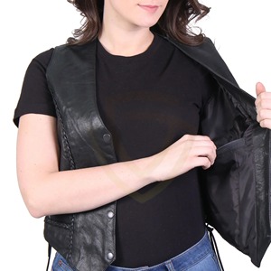 Custom Design Women Leather Vest <b>Motorcycle</b> for Men Fashion Customize Wholesale Solid Color All Size Motorbike Real Leather Vest - Product Image 4