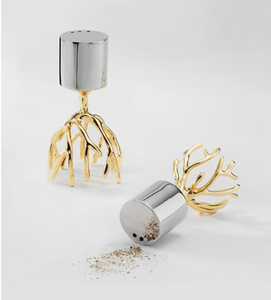 Juego de salero y pimentero de lujo con diseño de rama de coral plateada, elegante, de aluminio y acero inoxidable, decoración única para mesa de cocina, vajilla. - Product Image 4