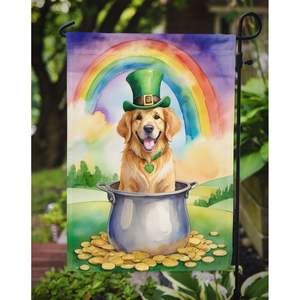 Drapeau de jardin de la Saint-Patrick pour les fans du Golden Retriever Bannière de cour décorative multicolore pour Patio Artwork Drapeau de parterres de fleurs - Product Image 3