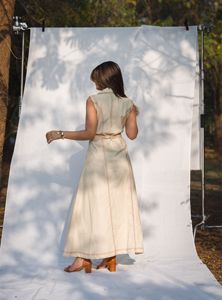 Vestido Camisero Sin Mangas a Rayas con Cuello Solapa, Botones al Frente, Cintura Natural, Largo Midi, Estilo Casual de Verano, 100% Algodón Tejido - Product Image 2