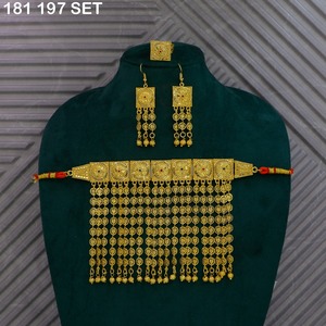 Gold Plated Brass Islamic Religious Jewelry Set for Women-Classic Stylish Design Engagement <b>Wedding</b> Eid Imitation Jewelry Sets - Product Image 3