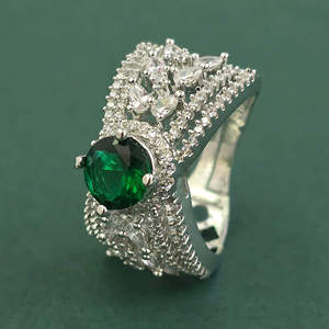 Handmade Polki Jewellery in India Cubic Zirconia <b>Adjustable</b> <b>Ring</b> With Rhodium Plating 443973 - Product Image 5