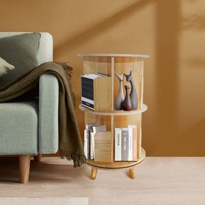 2 Layer Pine Wood Rotating Bookcase 360 Degree Display Rack Elegant Bookshelf for Home Office Use - Product Image 5
