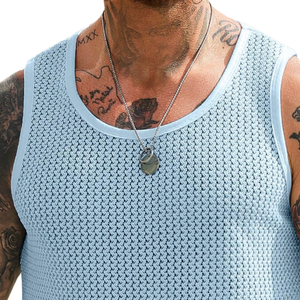 Mens 100% Cotton Open Knit <b>Mesh</b> Tank <b>Top</b> Crew Neck Breathable Summer Casual Streetwear Gym Beach Holiday Fashion Vest XL - Product Image 6
