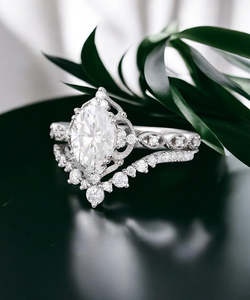 Oval Cut Lab Grown Diamond Engagement <b>Ring</b> <b>Set</b> Vintage Halo Bridal <b>Set</b> Curved Diamond Wedding Band IGI Certified <b>Gold</b> <b>Ring</b> - Product Image 6