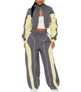 Unisex Solid Color Blocking Eco-Friendly <b>Tracksuit</b> Set Hooded Crop Jacket Drawstring Shorts STREETWEAR Style Summer Lightweight - Product Image 6