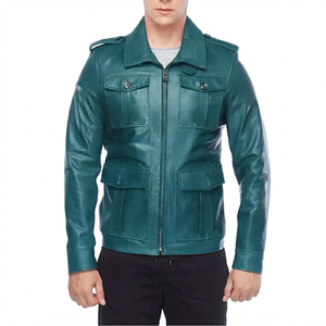 Custom Genuine <b>Leather</b> <b>Jacket</b> <b>Men</b> Womens Unisex Eco-Friendly V-neck Front Logo Streetwear Windproof Winter Fit - Product Image 1