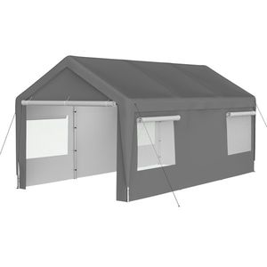 Tenda a baldacchino in acciaio resistente 10x20 con finestre ventilate avvolgibili, garage grigio con pareti laterali rimovibili e porte - Product Image 1
