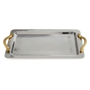 Plateau de service rectangulaire élégant en or avec poignées botaniques, plateau décoratif pour la restauration et les cadeaux - Product Image 2