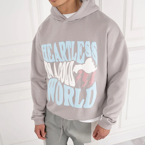 Sudadera con Capucha Bordada y Estampada Heartless in a Cold World, Unisex, Corte Regular, Informal, de Algodón Gris, para Invierno - Product Image 4