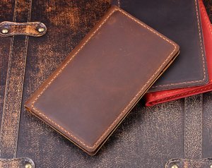 Prix de gros : Porte-chèques en cuir lisse, couvertures de carnet de chèques en cuir véritable avec 2 poches, porte-chèques étanche, vente en gros - Product Image 4