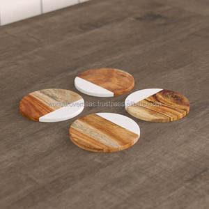 Sous-verre artisanal en marbre et bois, écologique, design moderne, durable, taille/forme personnalisable pour verre à eau, tasse à thé, fabriqué à la main en Inde - Product Image 3