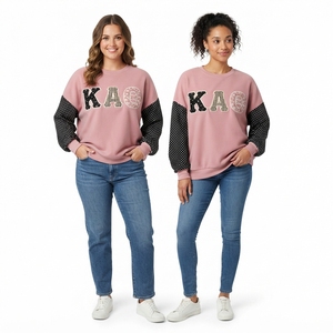 <b>Women's</b> Oversized Crew Neck Sweatshirt Brown Greek Letters <b>Pattern</b> Knitted Long Sleeve Regular Fit Autumn Style - Product Image 6