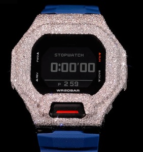 Reloj de pulsera de lujo mecánico de acero inoxidable con moissanita, estilo hip hop, de 20 mm, con diseño digital azul y efecto helado, de alta gama. - Product Image 1