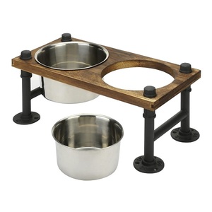 Produit de décoration d'intérieur de vente chaude bol d'alimentation pour chien et chat avec conception de coupe d'os support en bois bol pour animaux de compagnie en acier inoxydable en métal - Product Image 5