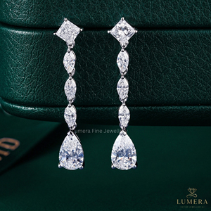 Princess Marquise & Pear Lab Grown <b>Diamond</b> Drop <b>Earrings</b> Multi Stone <b>Dangle</b> Statement Custom Long <b>Earrings</b> Gift For Girlfriend - Product Image 1