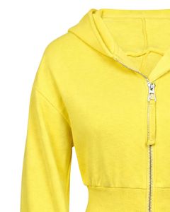 Womens Lemon Yellow <b>Cropped</b> <b>Zip</b> <b>Up</b> Hoodie Slim Fit Long Sleeve Casual Streetwear Cotton Fleece Sweatshirt Custom Logo Factory - Product Image 4