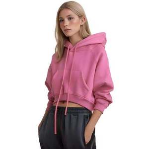 European and American Style Solid Color <b>pink</b> Velvet Pullover Hoodie Long Women's Loose Crop Top Hoodie <b>Sweatshirts</b> - Product Image 3