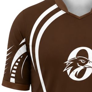 Ensemble de maillots de football marron et blanc, uniforme de football personnalisé, kit sportif léger pour équipe, tissu respirant, vêtements d'entraînement et de match - Product Image 5