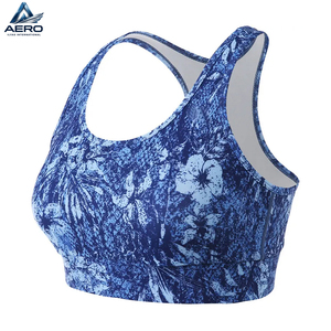 Graphic Print <b>Blue</b> Oceanic Motif Breathable OEM ODM Service Good Supplier New Trendy Comfortable Women Gym Fitness Wear <b>Bra</b> - Product Image 2