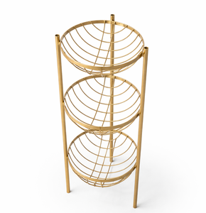 ตะกร้าผลไม้สามชั้นแบบลวดเหล็กสีทอง ชั้นวางของโลหะทันสมัยสำหรับวางบนเคาน์เตอร์ครัว ตกแต่งบ้าน - Product Image 2