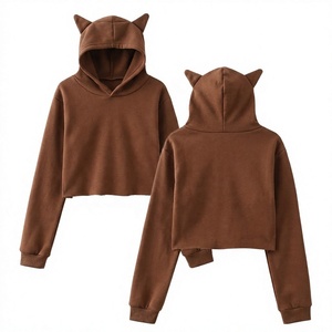 Custom Women's Cropped <b>Hoodie</b> Long Sleeve Drop Shoulder Sweatshirt <b>with</b> <b>Cat</b> <b>Ears</b> Streetwear Hoodies OEM Manufacturer ODM - Product Image 1