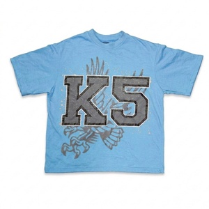 T-shirt col rond tendance été 2026 pour adolescents, 220 grammes, imprimé tissé, délavage à la pierre, coupe décontractée ample, faible MOQ - Product Image 1