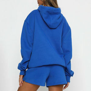 Women's Comfortable 2pc Set Above <b>Knee</b> Fabric Short and Solid Pattern Sweatshirt with Hoodie Decoration Two Piece for Women - Product Image 5