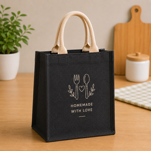 ถุงของขวัญปอกระเจาเป็นมิตรกับสิ่งแวดล้อม ขนาด 20x25x15 ซม. ดีไซน์ทำมือด้วยความรัก พร้อมหูหิ้วสีดำ ความสูง 12 ซม. - Product Image 1
