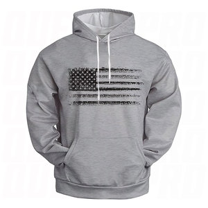 Sudadera con Capucha para Hombre, Estilo Casual, Vintage, de Alta Calidad, 100% Algodón, con Bordado, Estampado de Fuente, Efecto Desgastado, Color Gris - Product Image 1
