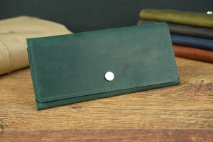 High Quality Genuine Leather Bifold Wallet for Men Women Unisex Long <b>Purse</b> Button Closure Cotton Lining Featuring Logo Pattern - Product Image 3