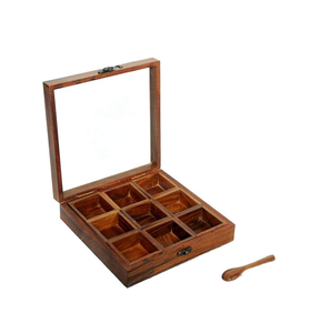 Wood Spice <b>Box</b> with Clear Lids 300ml Capacity Kitchen Storage For <b>Herbs</b> And Spices Includes Wooden Spoon - Product Image 1